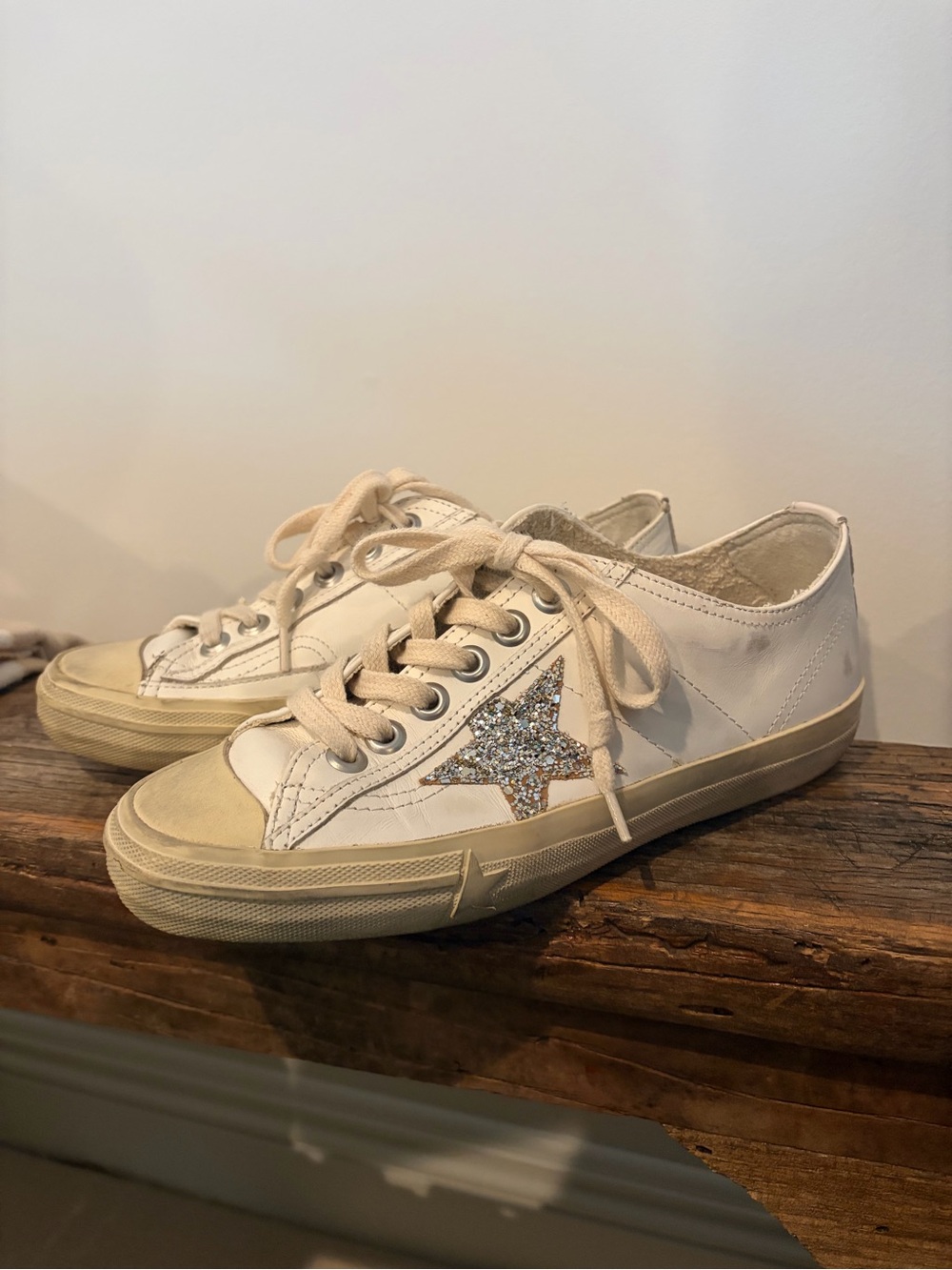 Golden Goose VSTAR2 White Sneaker with Green Accent